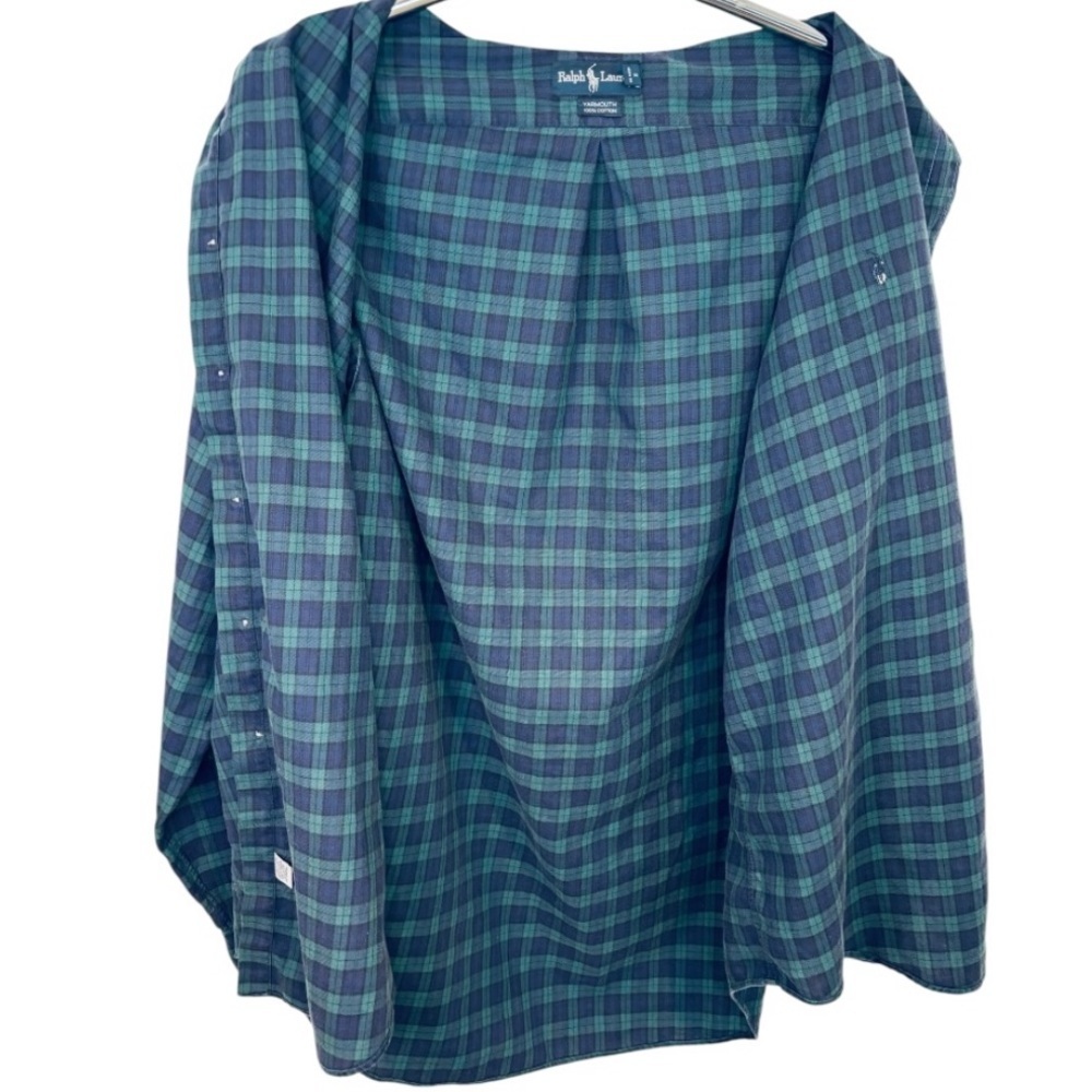 VINTAGE Ralph Lauren Yarmouth Men's Blue and Green Checkered Button Down Shirt - Picture 6 of 9